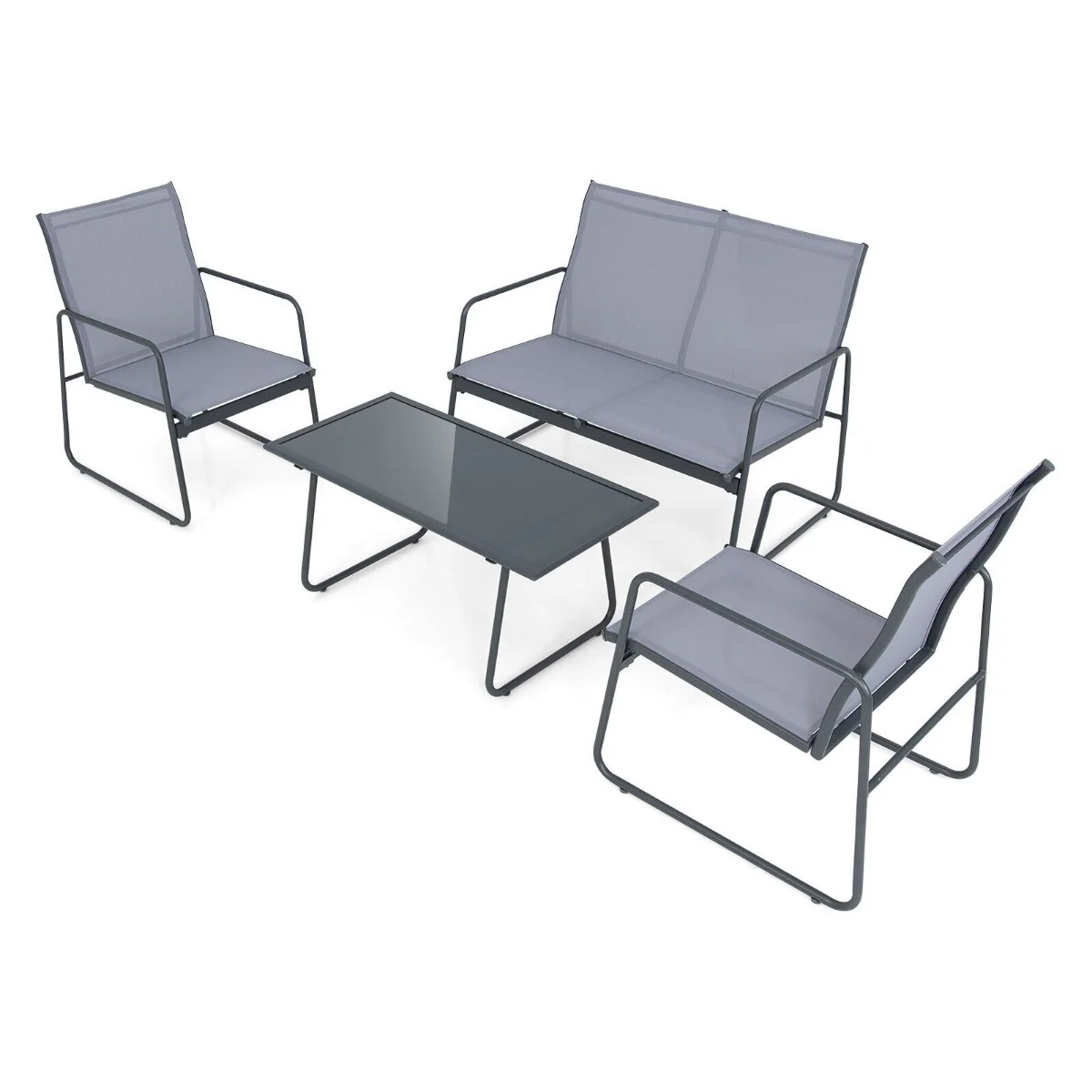 4 Piece Garden Patio Bistro Furniture Set With Loveseat, Coffee Table And 2 Chairs - Image 9