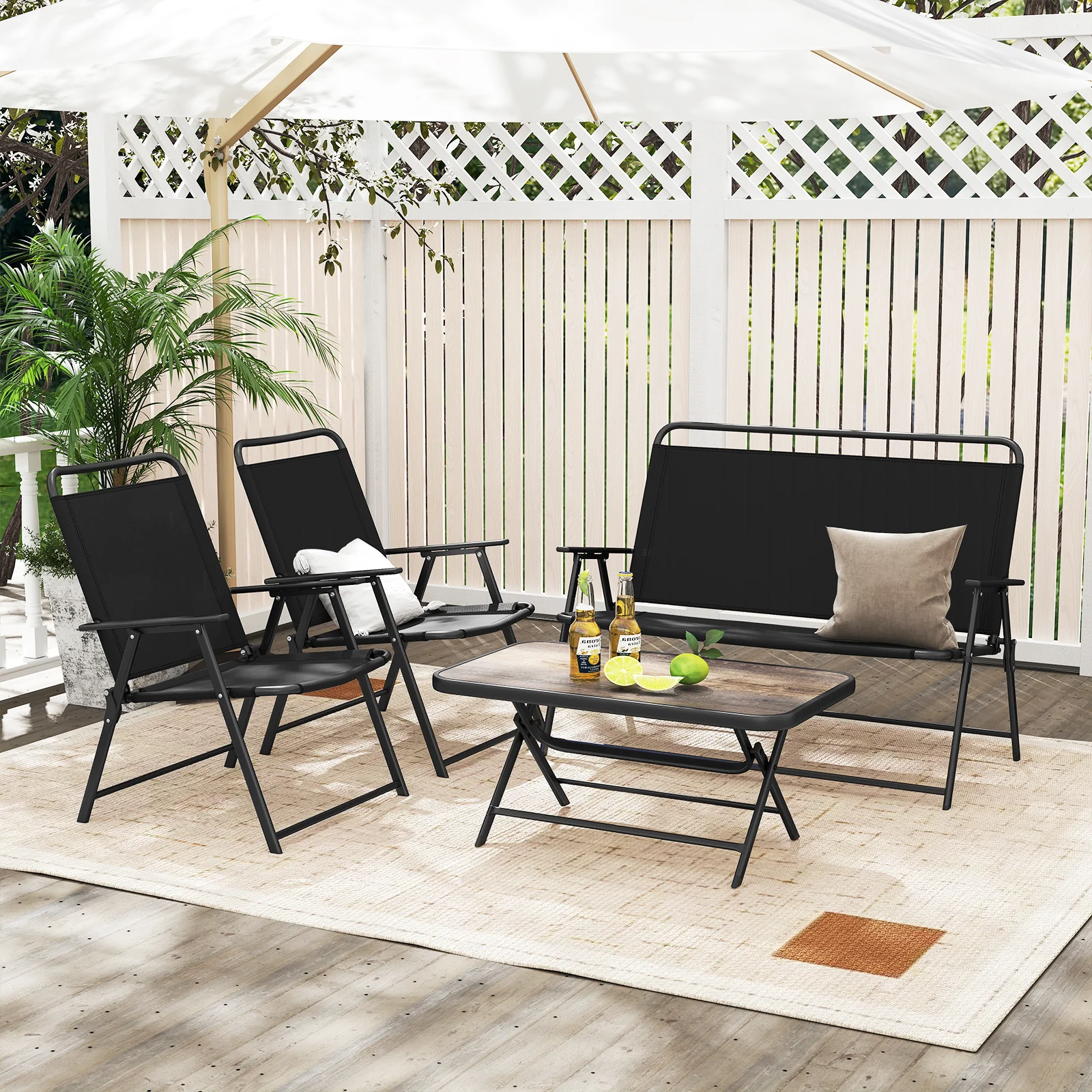 4 Piece Outdoor Conversation Set with 2 Chairs and Loveseat-Black - Image 3