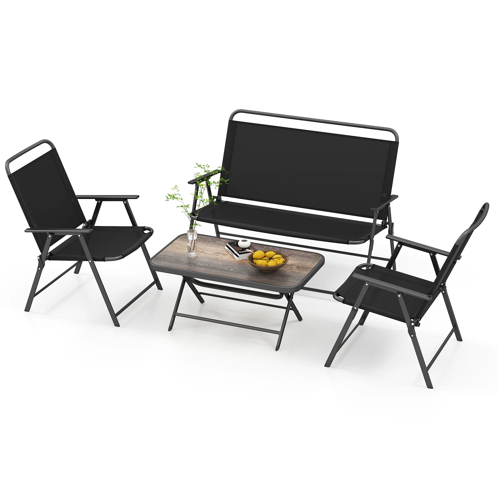 4 Piece Outdoor Conversation Set with 2 Chairs and Loveseat-Black - Image 4