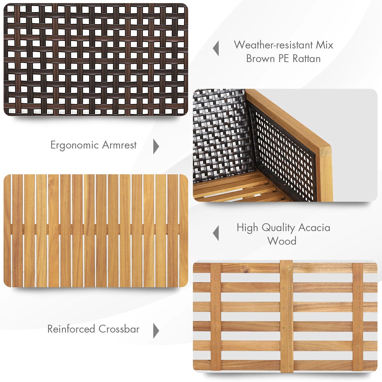 4-Piece Patio Acacia Wood Furniture Set with Removable Cushions-Grey - Image 10