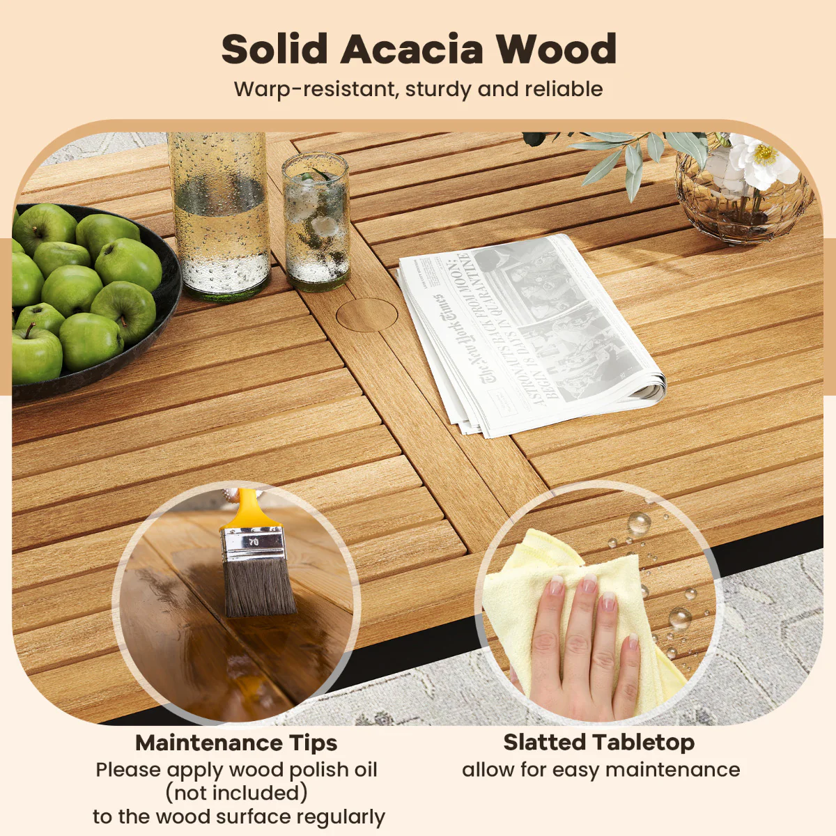 4-Piece Patio Dining Set Outdoor Wood Metal Furniture-White - Image 7