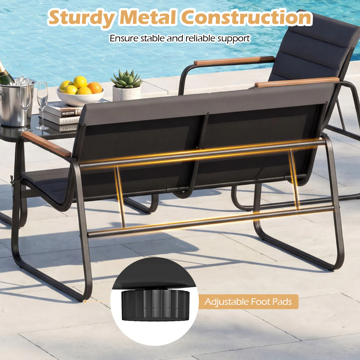4 Pieces Outdoor Furniture Set with Cushions and Tempered Glass Table-Grey - Image 6