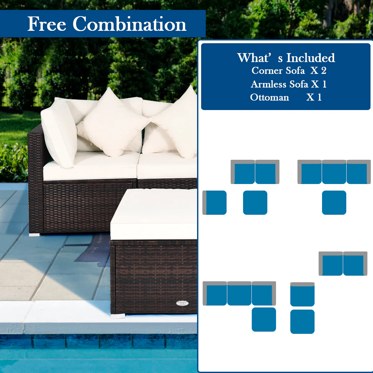 4 Pieces Outdoor Rattan  Conversation Set with Removable Cushions and Pillows-White - Image 5