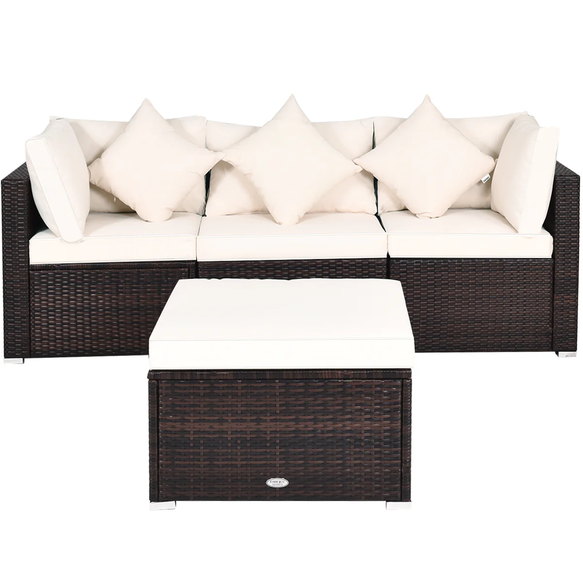 4 Pieces Outdoor Rattan  Conversation Set with Removable Cushions and Pillows-White - Image 8