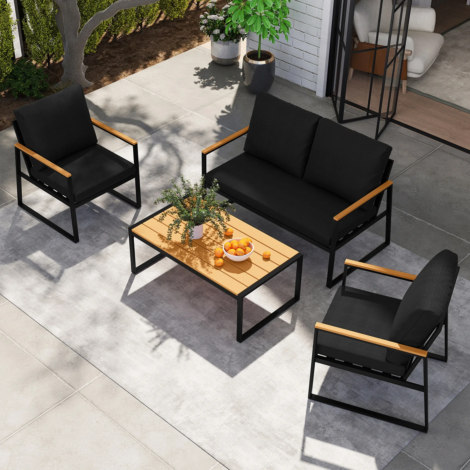 4 Pieces Patio Furniture Set with Thick Cushions for Backyard-Black - Image 3