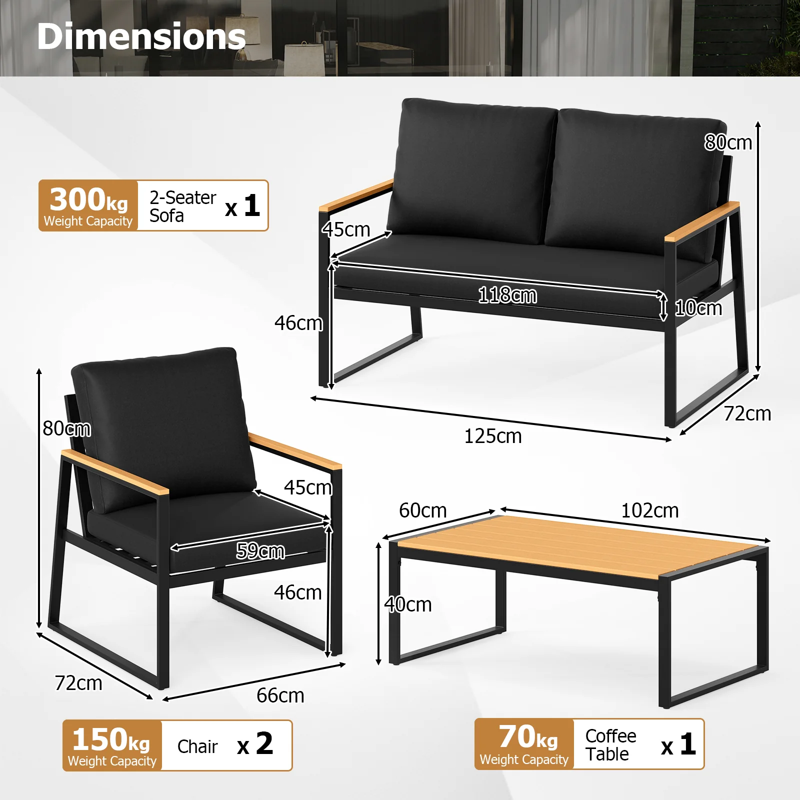 4 Pieces Patio Furniture Set with Thick Cushions for Backyard-Black - Image 5