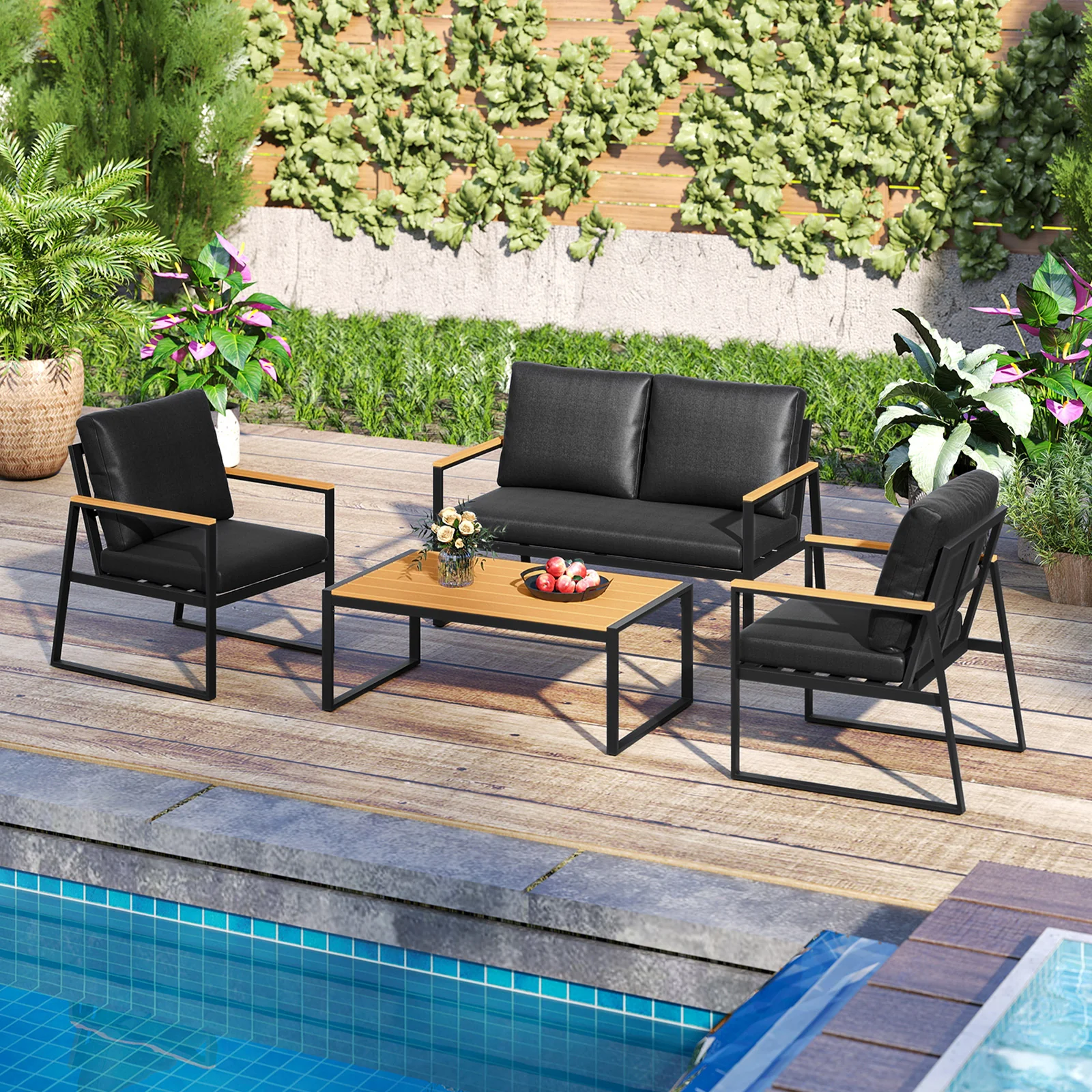 4 Pieces Patio Furniture Set with Thick Cushions for Backyard-Black - Image 6