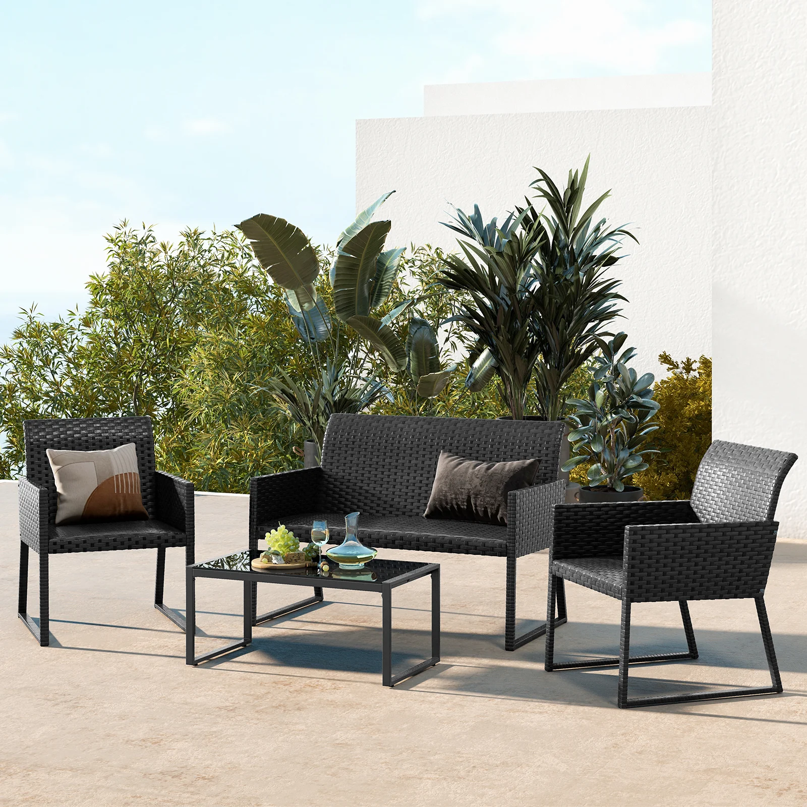 4 Pieces Wicker Patio Furniture Set with Quick-Drying Foam - Image 2