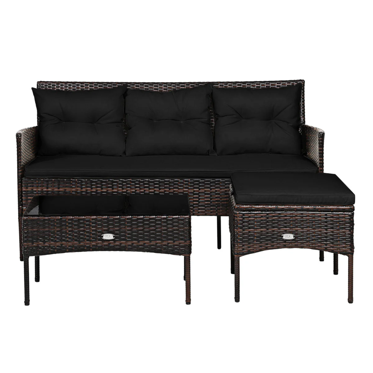 4 Seater Rattan Garden Furniture Set With Cushioned Sofa-Black - Image 4