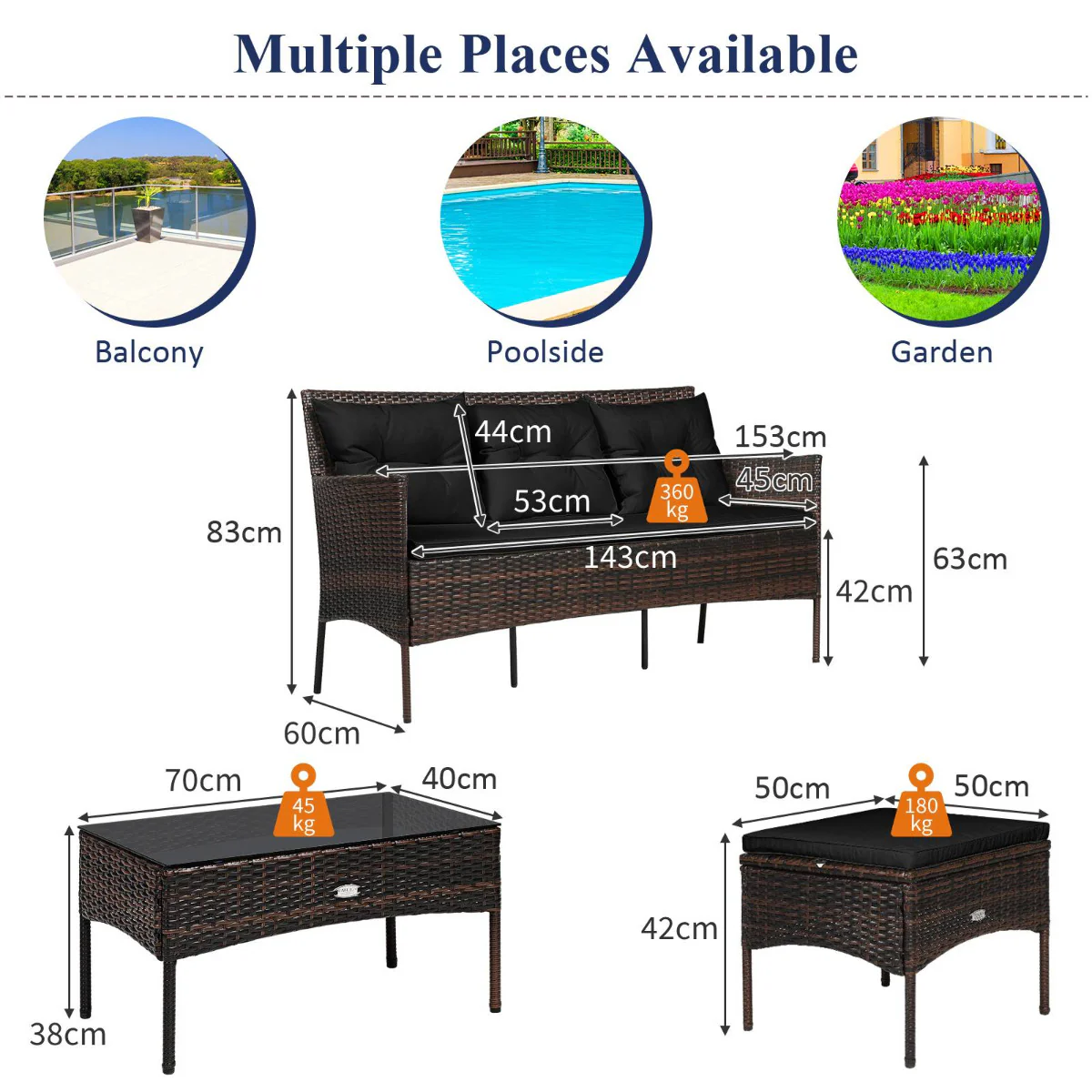 4 Seater Rattan Garden Furniture Set With Cushioned Sofa-Black - Image 5