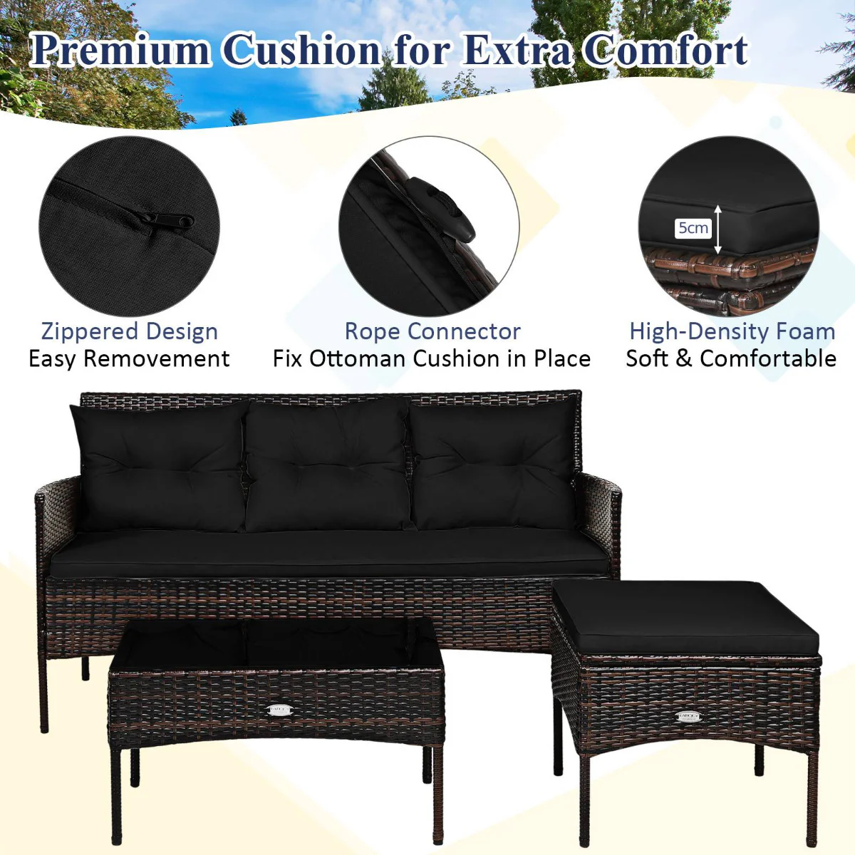 4 Seater Rattan Garden Furniture Set With Cushioned Sofa-Black - Image 7