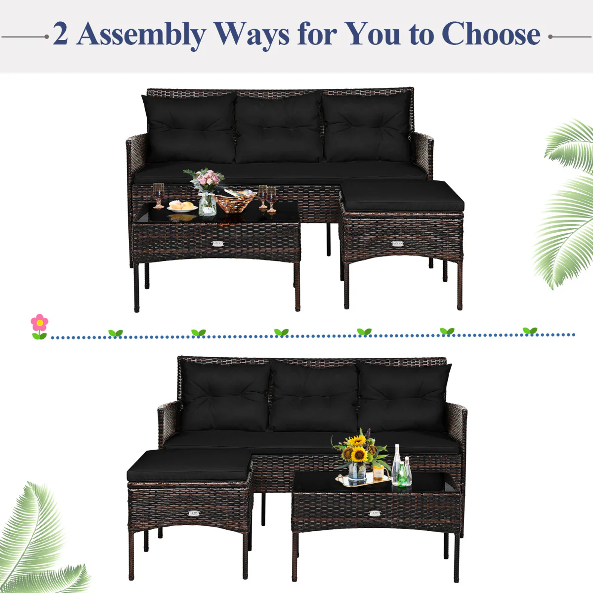 4 Seater Rattan Garden Furniture Set With Cushioned Sofa-Black - Image 9