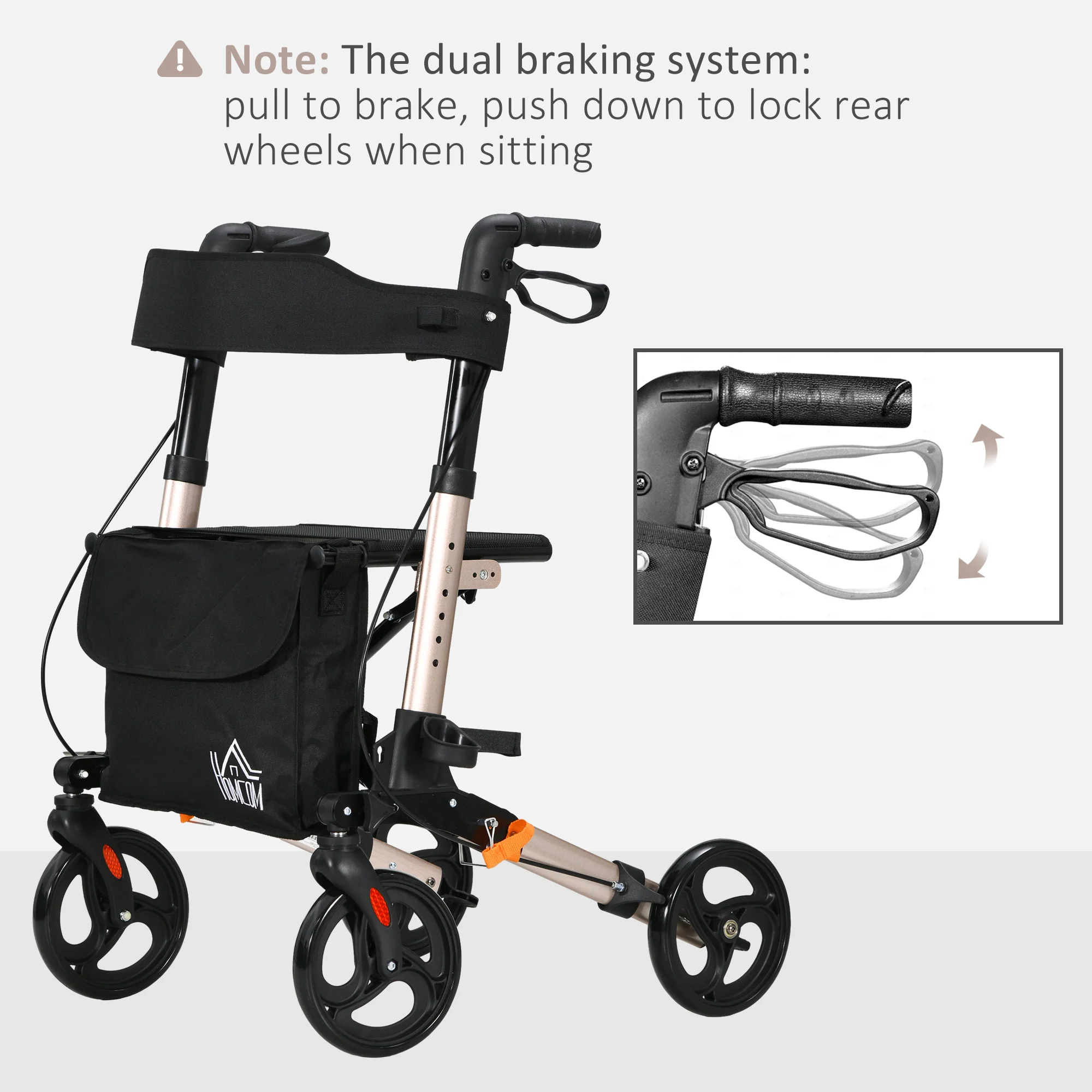 4 Wheel Rollator Walker With Seat Adjustable Mobility Walker With Bag, Gold Tone - Image 8