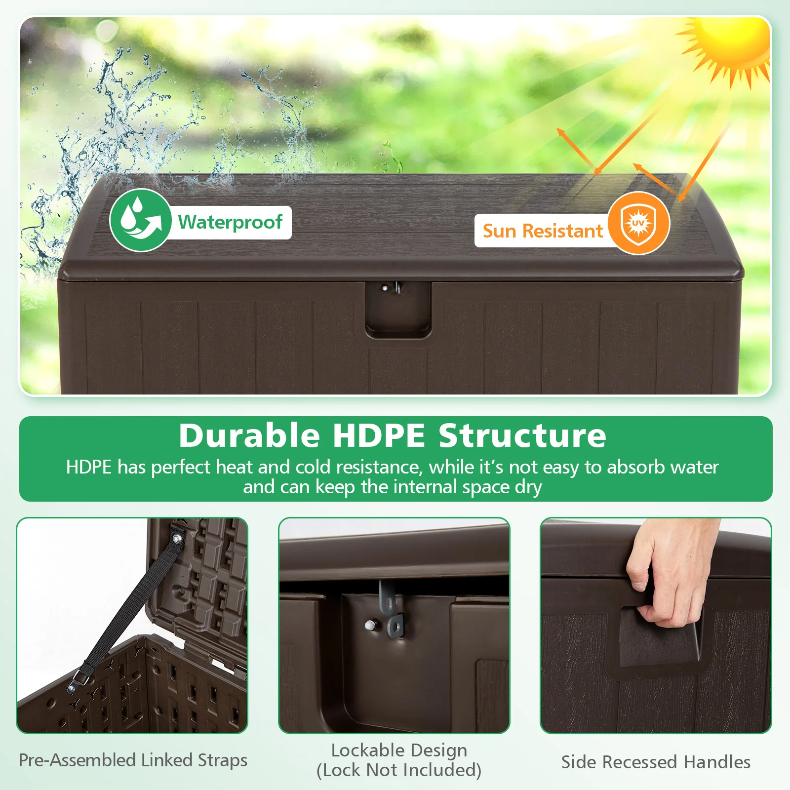 400L Outdoor Storage Deck Box wIth Lockable Cover - Image 6