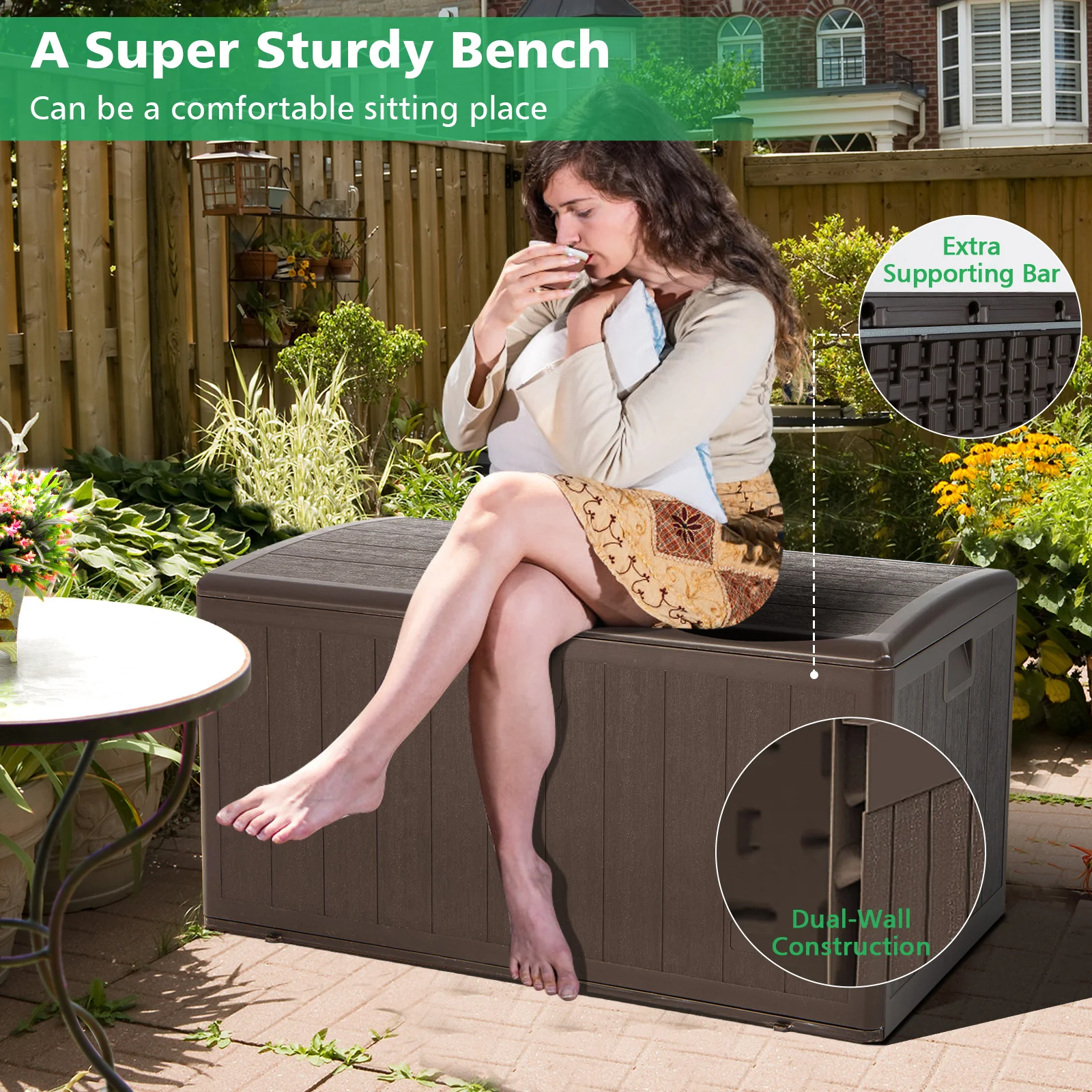 400L Outdoor Storage Deck Box wIth Lockable Cover - Image 7