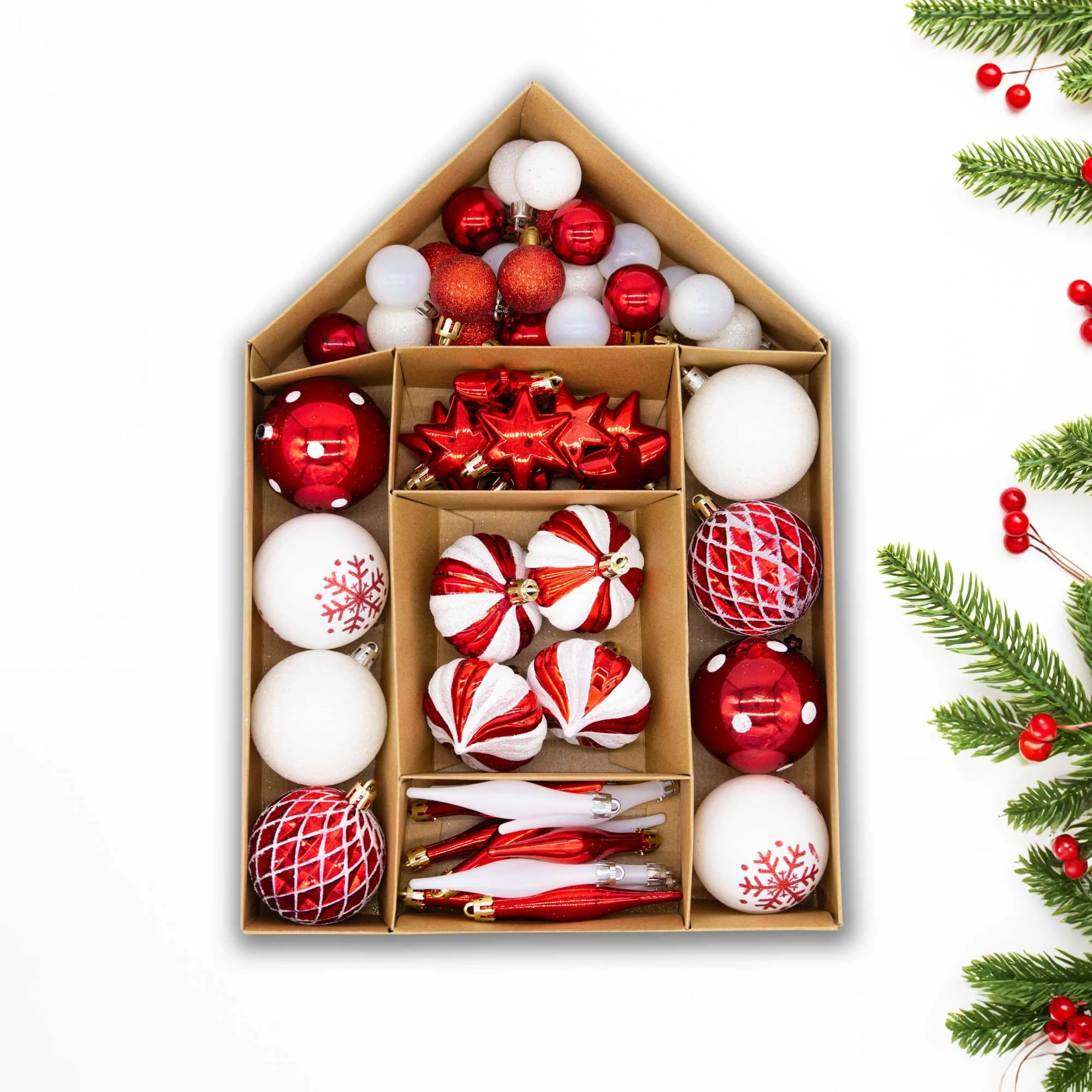 Christmas Sparkle Bauble Box of 56 pieces - Red & White - Image 2