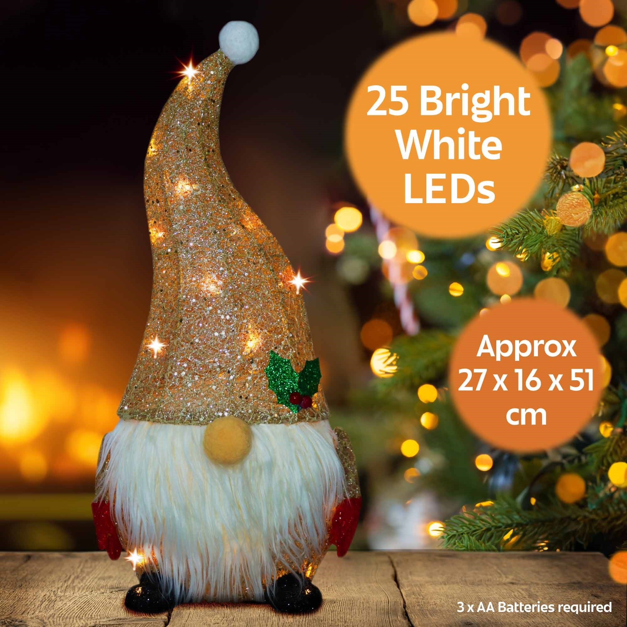 Christmas Sparkle Glitter Gonk with 25 Bright White Lights - Champagne - Image 2