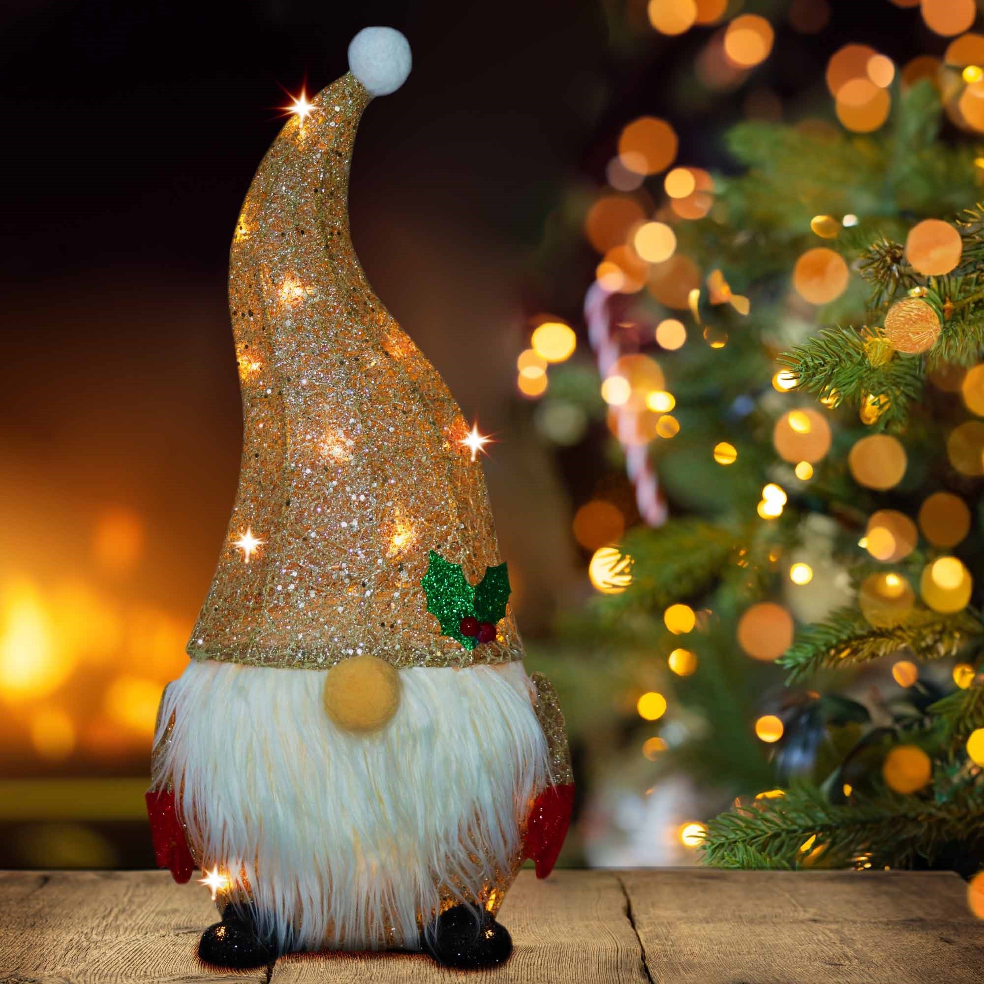 Christmas Sparkle Glitter Gonk with 25 Bright White Lights - Champagne - Image 3