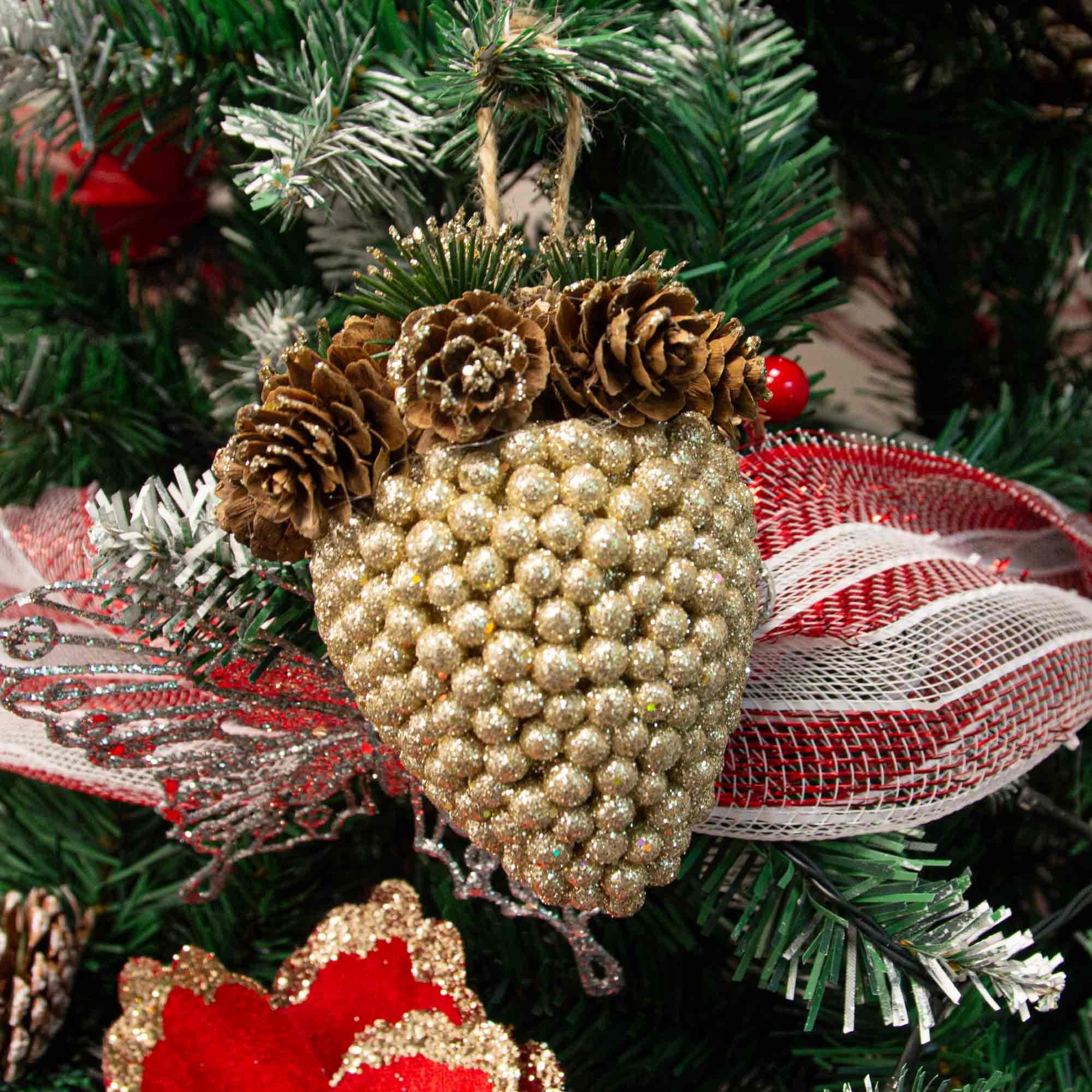 Christmas Sparkle Glitter Acorn Hanging Decoration 11cm - Champagne - Image 2
