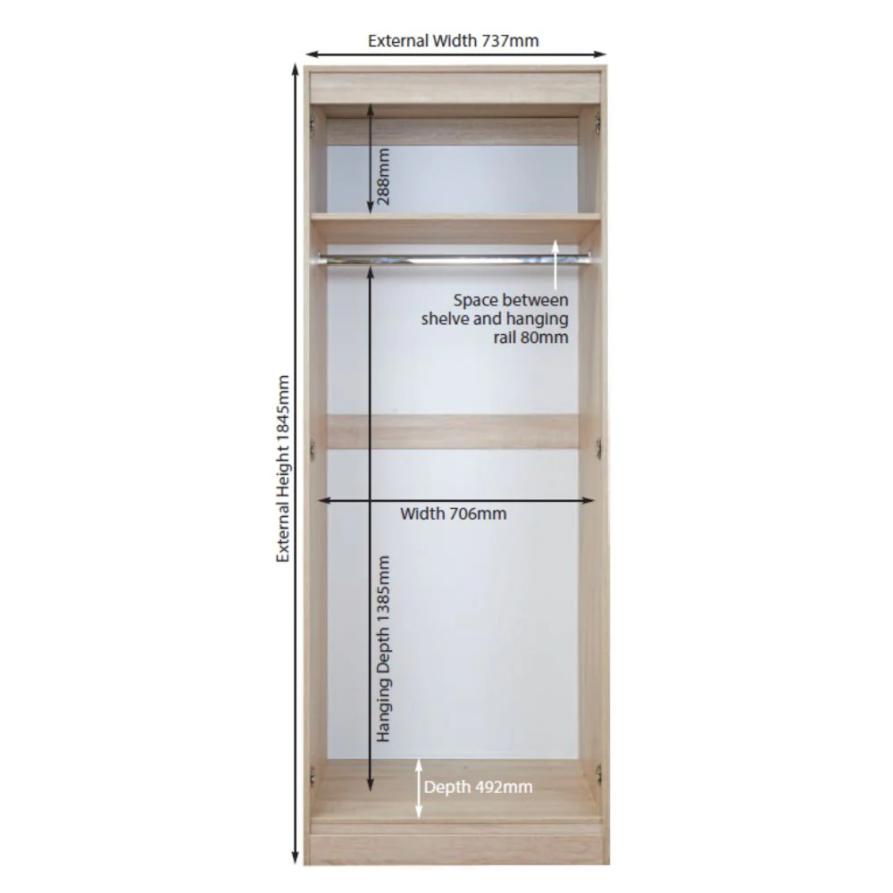 Sofia Ready Assembled Wardrobe with 2 Doors  - Bardolino Oak - Image 3