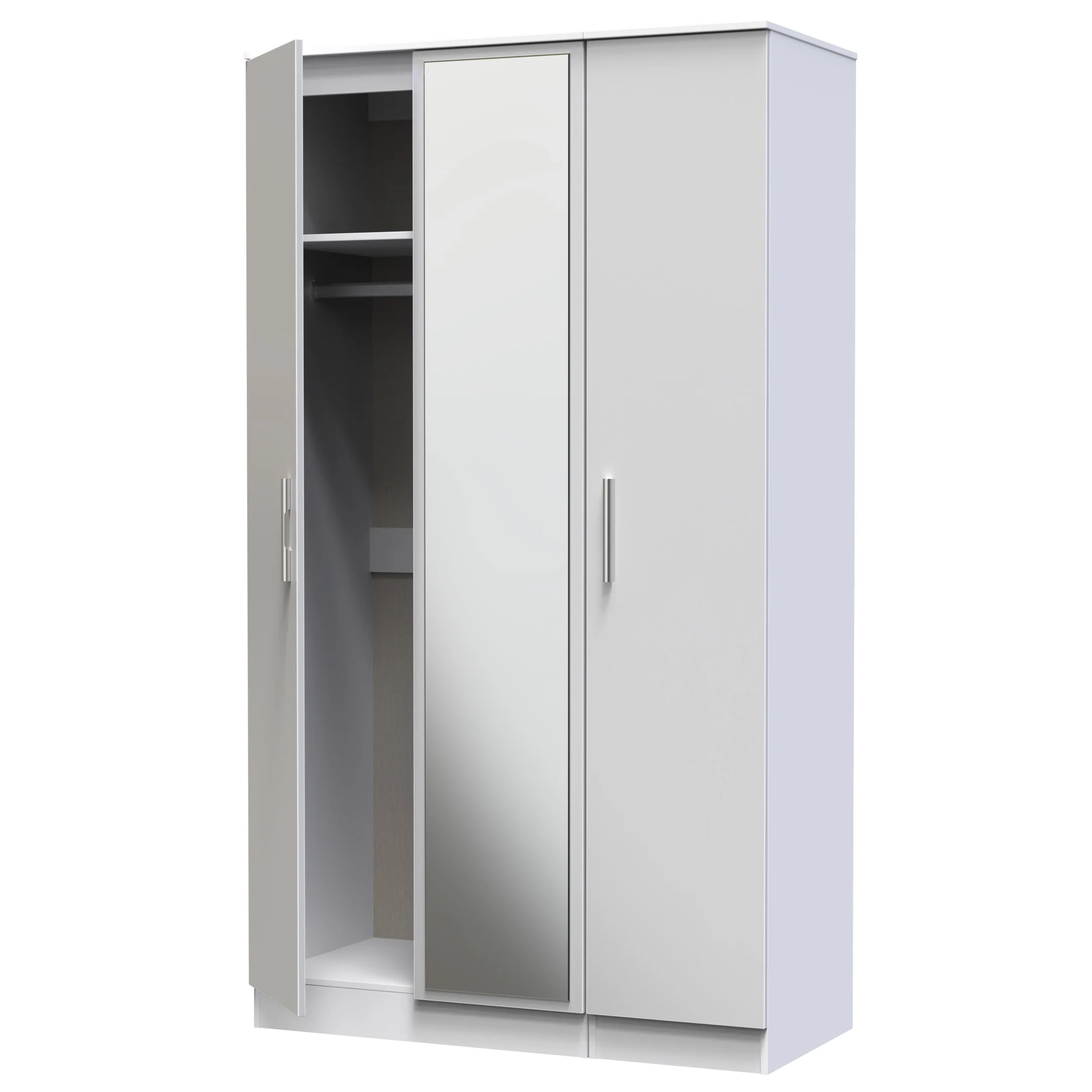 Copenhagen Ready Assembled Wardrobe with Triple Mirror - Grey Matt & White - Image 3