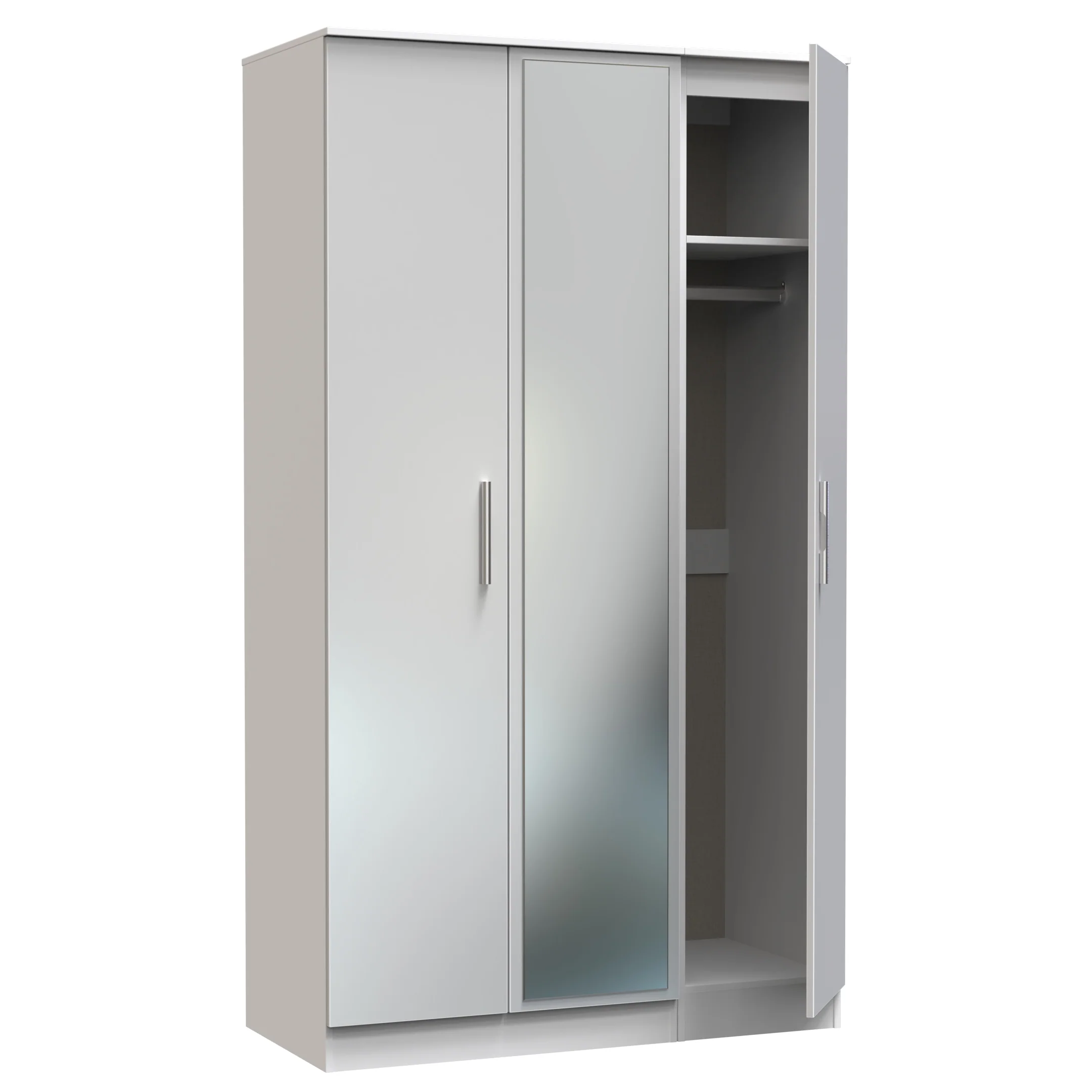 Copenhagen Ready Assembled Wardrobe with Triple Mirror - Grey Matt & White - Image 4