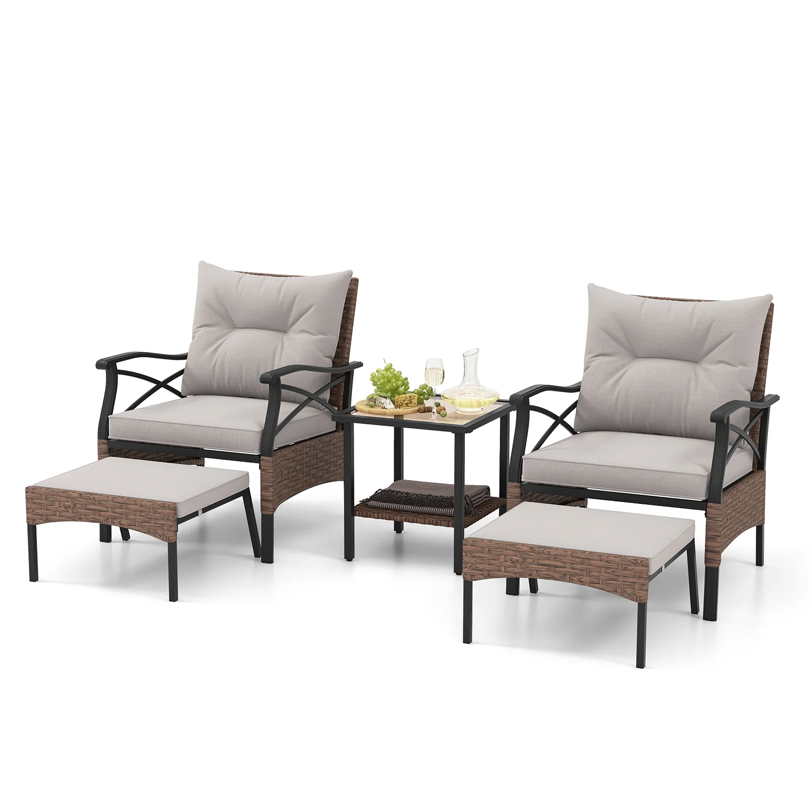 5 Piece Patio Furniture Set with Soft Seat and Back Cushions Included-Brown - Image 4