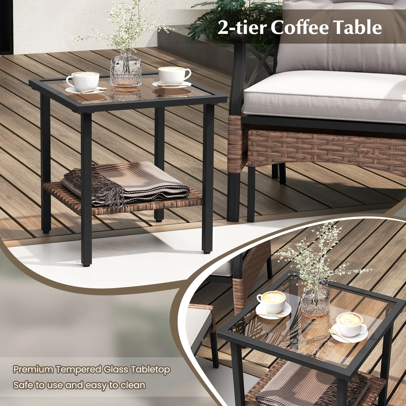 5 Piece Patio Furniture Set with Soft Seat and Back Cushions Included-Brown - Image 7