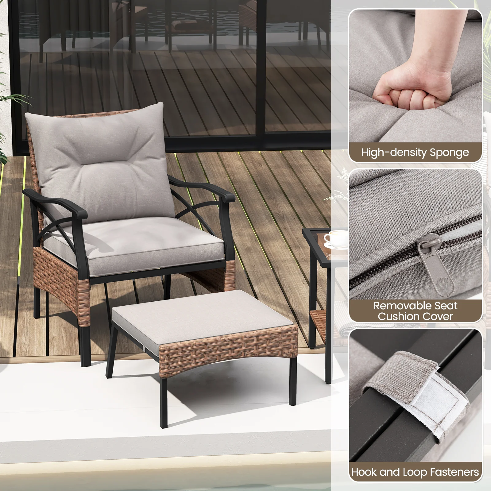 5 Piece Patio Furniture Set with Soft Seat and Back Cushions Included-Brown - Image 9