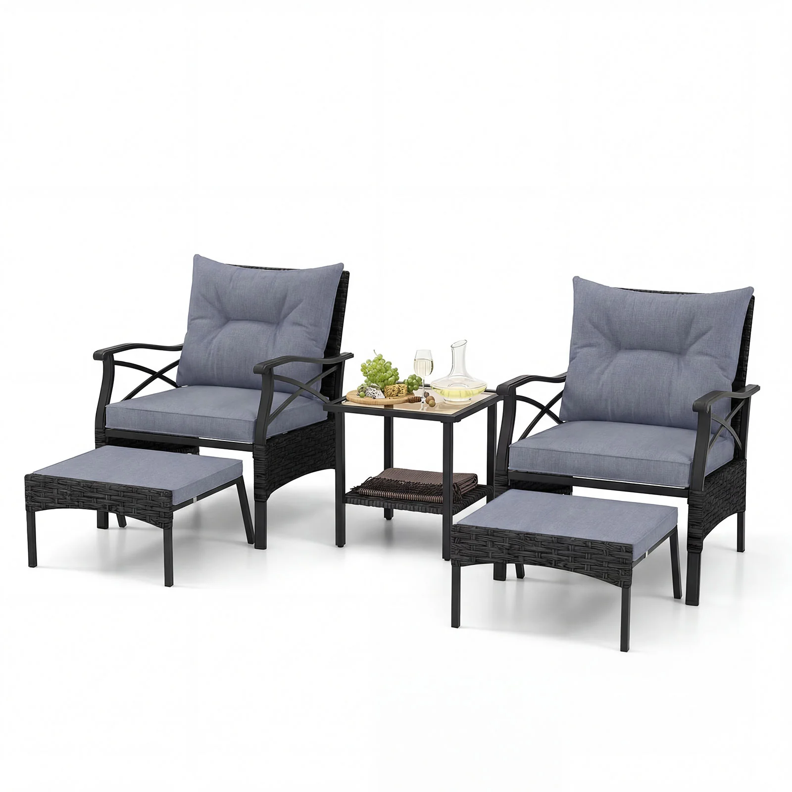 5 Piece Patio Furniture Set with Soft Seat and Back Cushions Included-Grey - Image 4