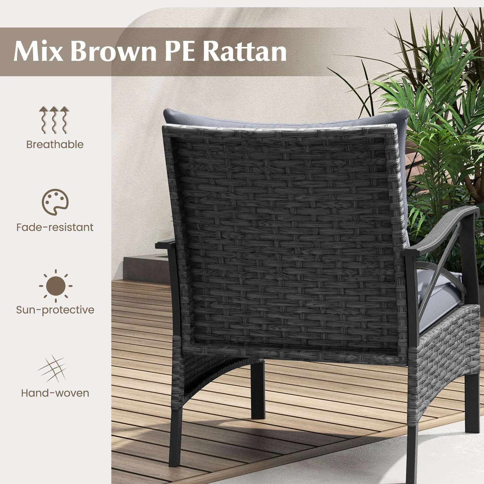 5 Piece Patio Furniture Set with Soft Seat and Back Cushions Included-Grey - Image 8