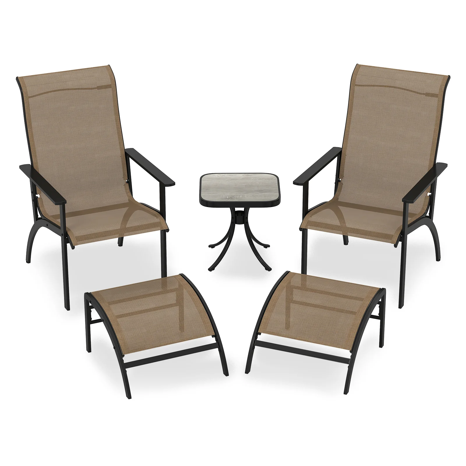 5 Pieces Adirondack Chair Set with Ottomans and Side Table-Coffee - Image 4