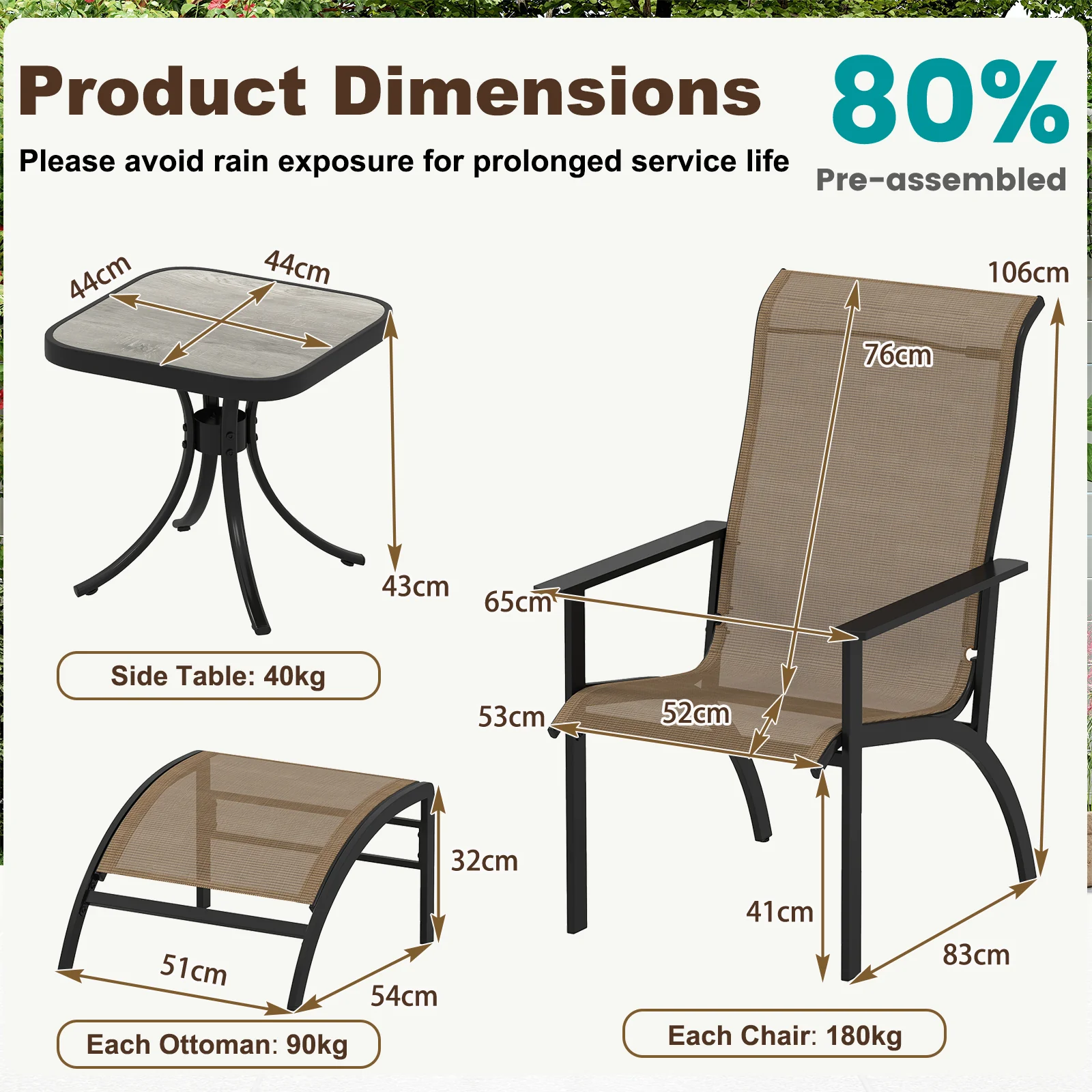 5 Pieces Adirondack Chair Set with Ottomans and Side Table-Coffee - Image 5
