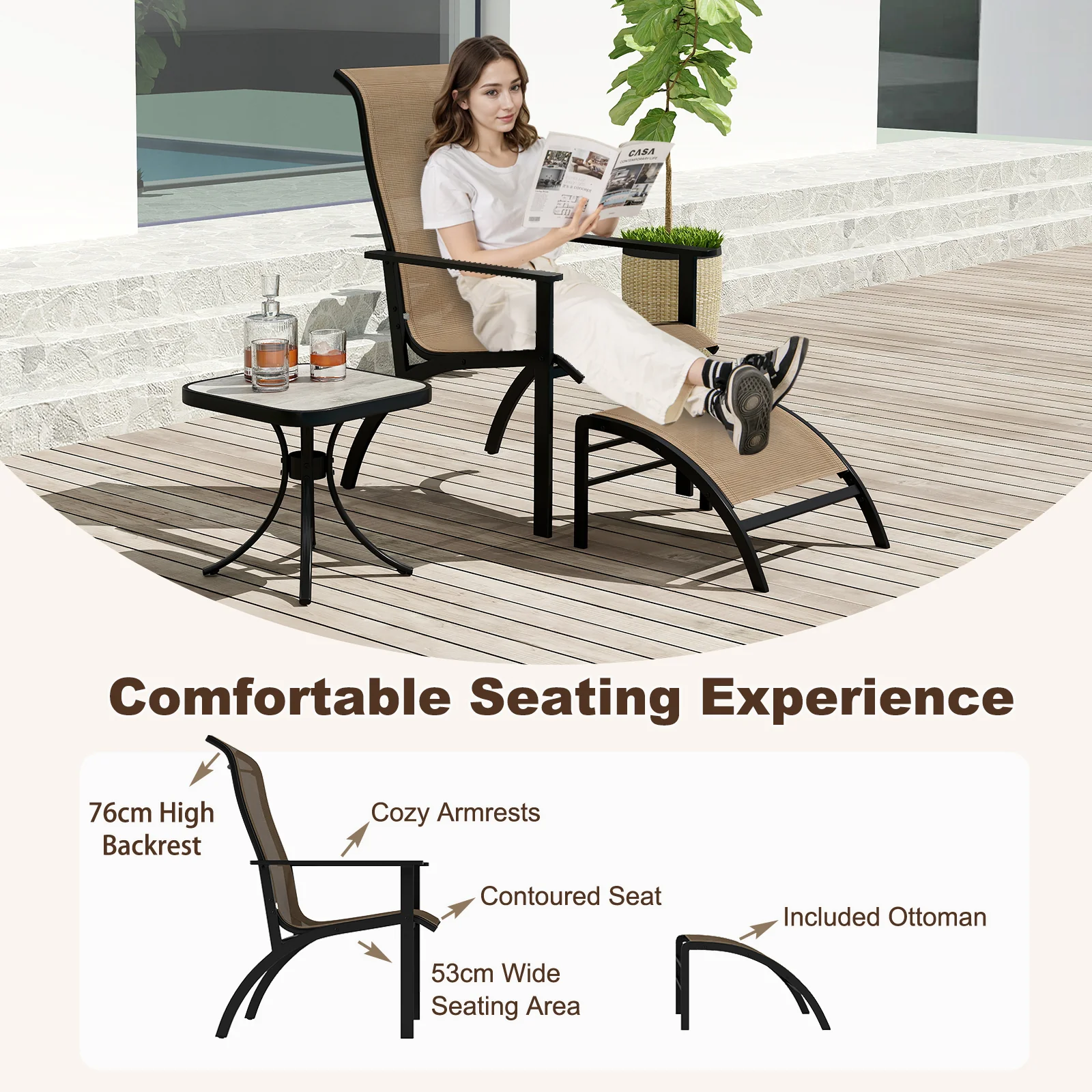 5 Pieces Adirondack Chair Set with Ottomans and Side Table-Coffee - Image 7