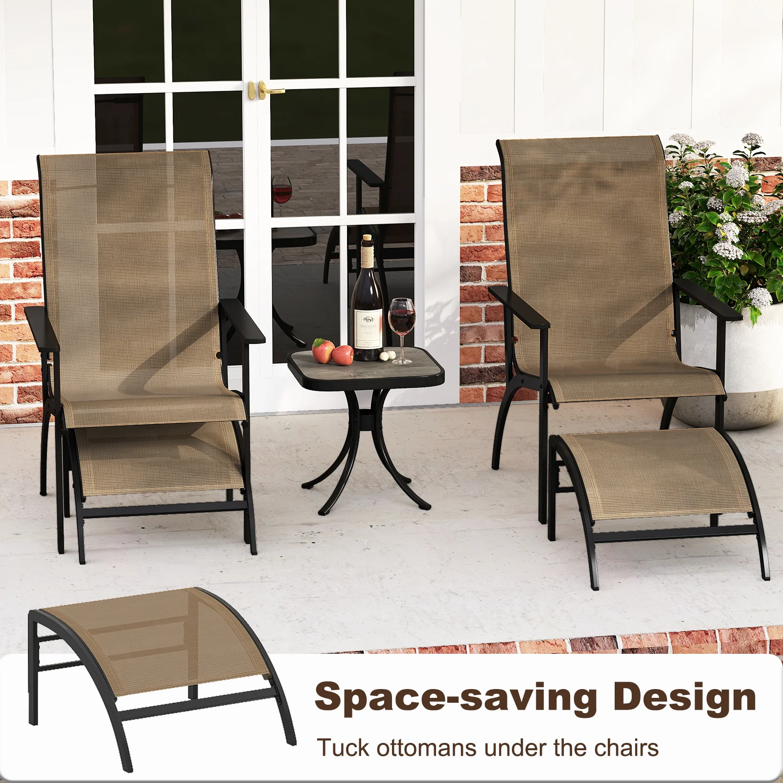 5 Pieces Adirondack Chair Set with Ottomans and Side Table-Coffee - Image 9
