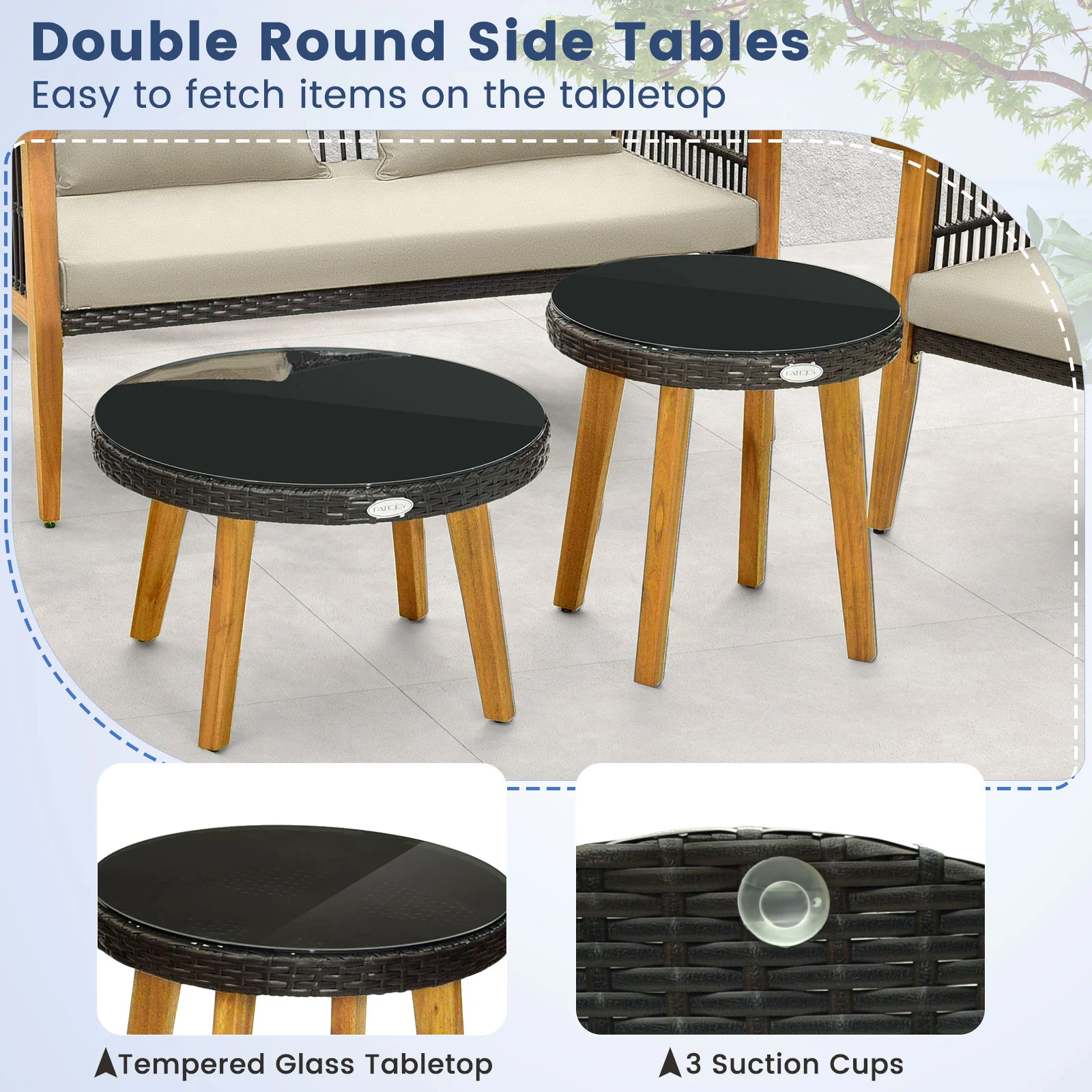 5 Pieces Outdoor Conversation Set with Acacia Wood Frame and Cushions-Brown - Image 9