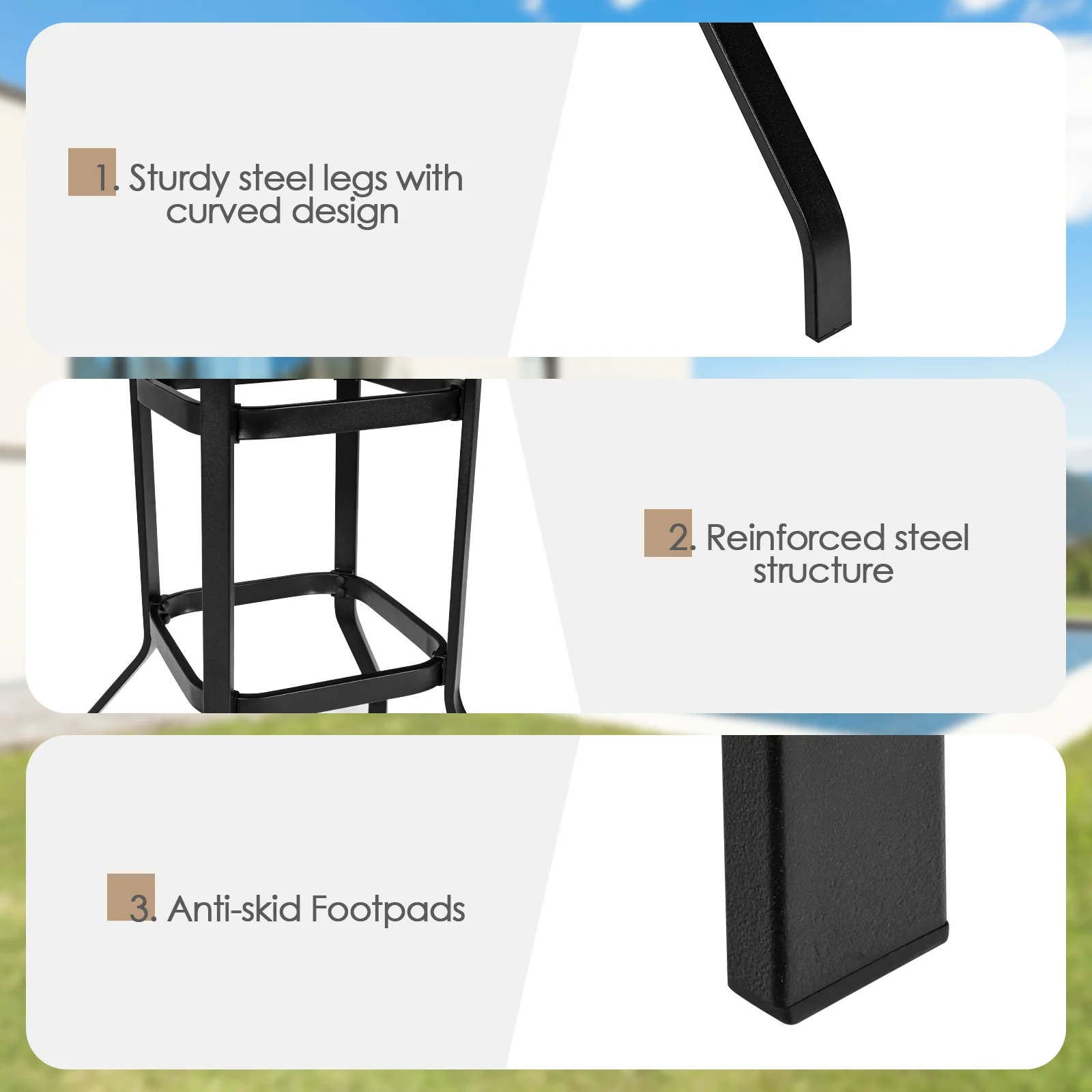 5 Pieces Patio Rattan Bar Stool Set with 4 Wicker Bar Chairs and 1 Bar Table - Image 9