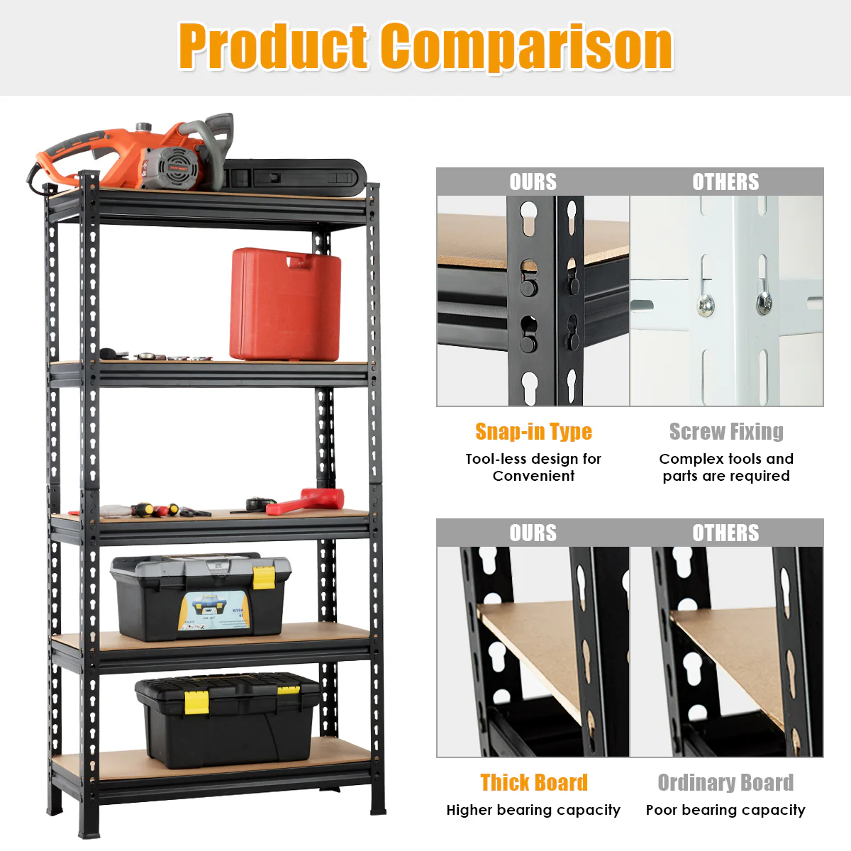 5-Tier Storage Rack with Adjustable Boards-Black - Image 10