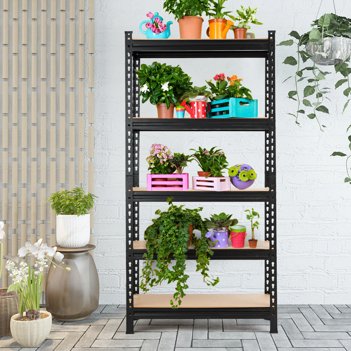 5-Tier Storage Rack with Adjustable Boards-Black - Image 3
