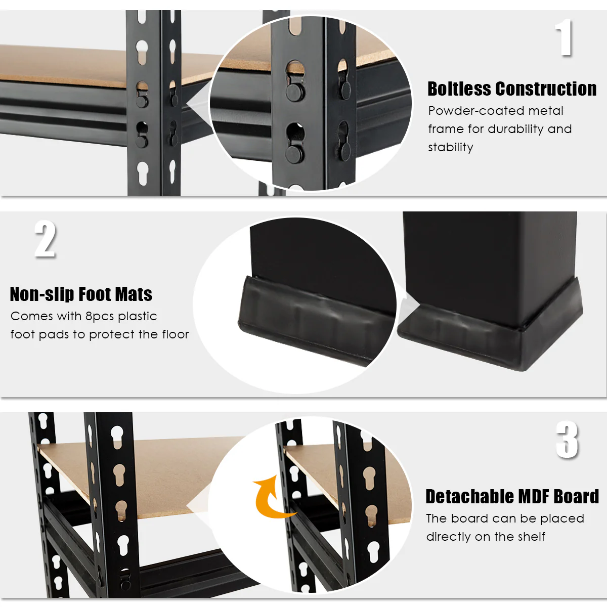 5-Tier Storage Rack with Adjustable Boards-Black - Image 6