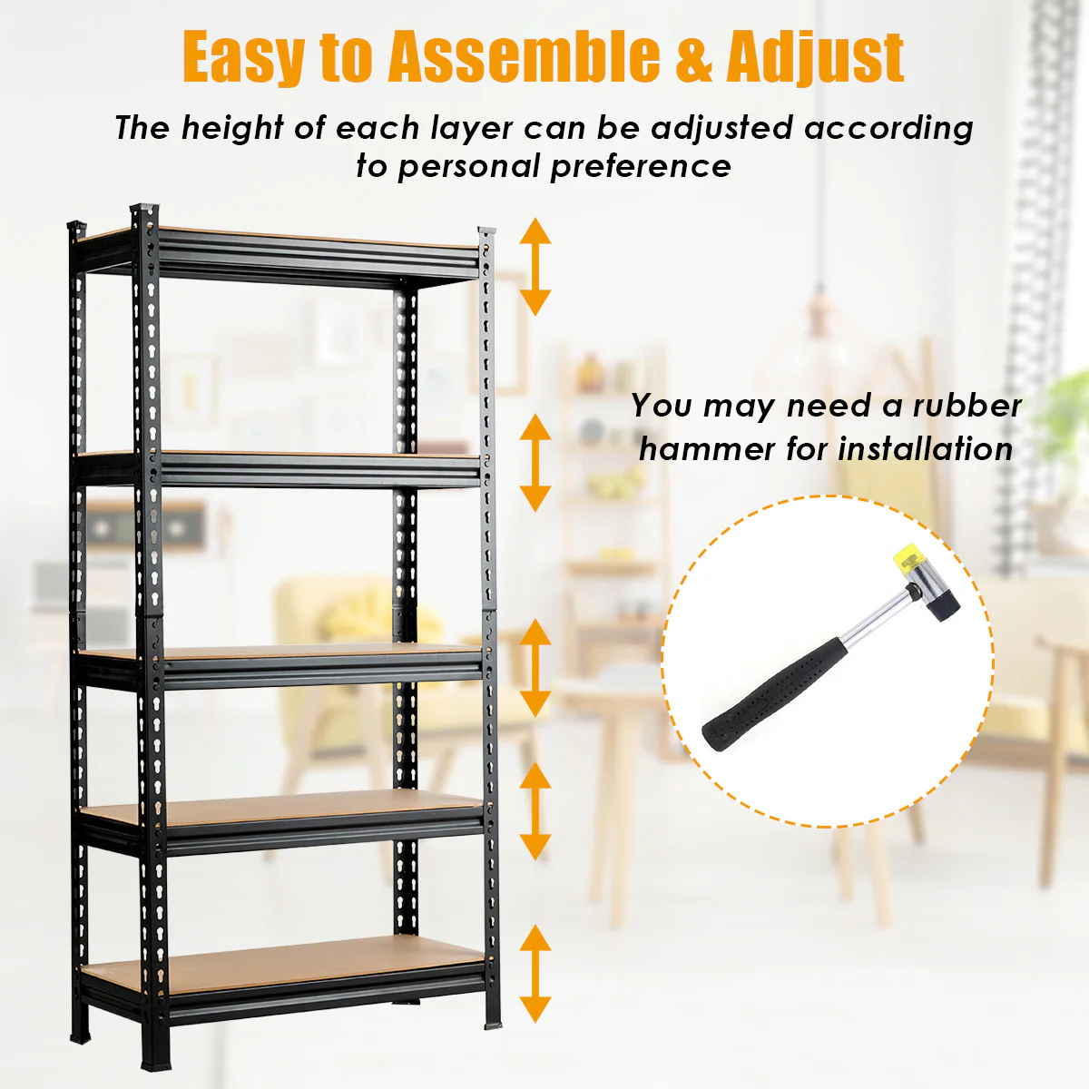 5-Tier Storage Rack with Adjustable Boards-Black - Image 8