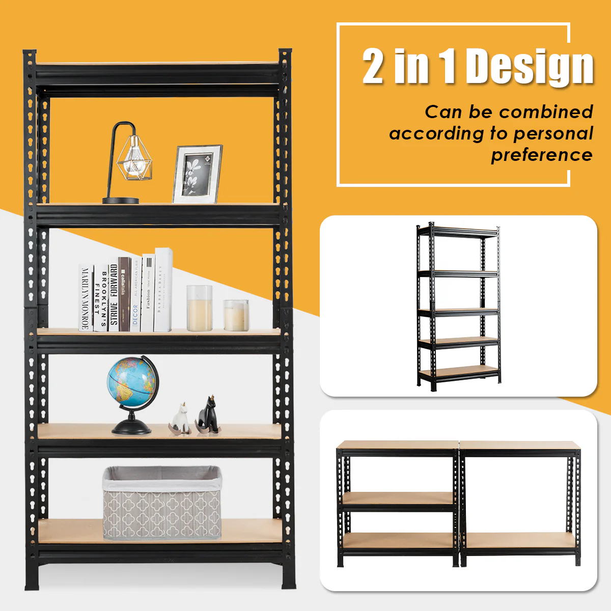 5-Tier Storage Rack with Adjustable Boards-Black - Image 9