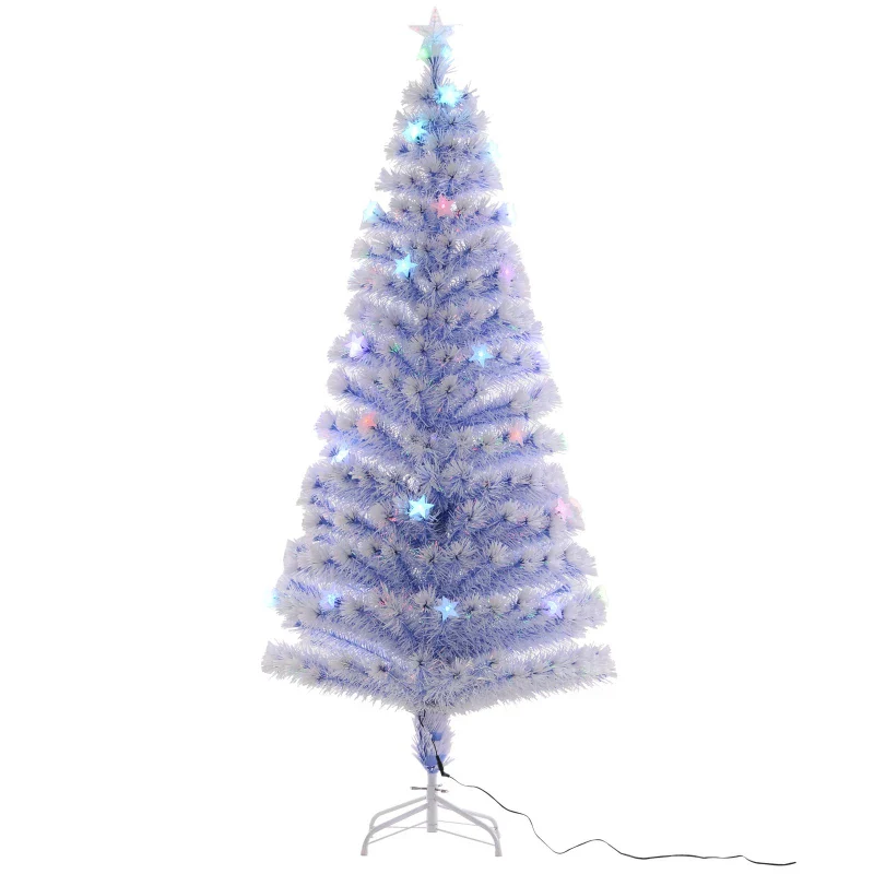 HOMCOM Artificial Fibre Optic Christmas Tree with Star Topper 6ft - White
