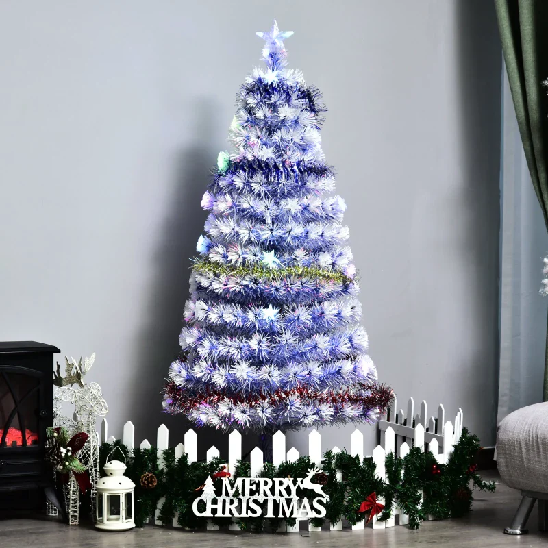 HOMCOM Artificial Fibre Optic Christmas Tree with Star Topper 6ft - White - Image 2