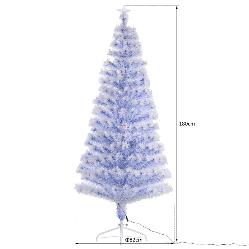 HOMCOM Artificial Fibre Optic Christmas Tree with Star Topper 6ft - White - Image 3
