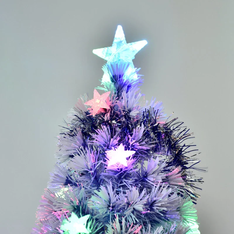 HOMCOM Artificial Fibre Optic Christmas Tree with Star Topper 6ft - White - Image 7