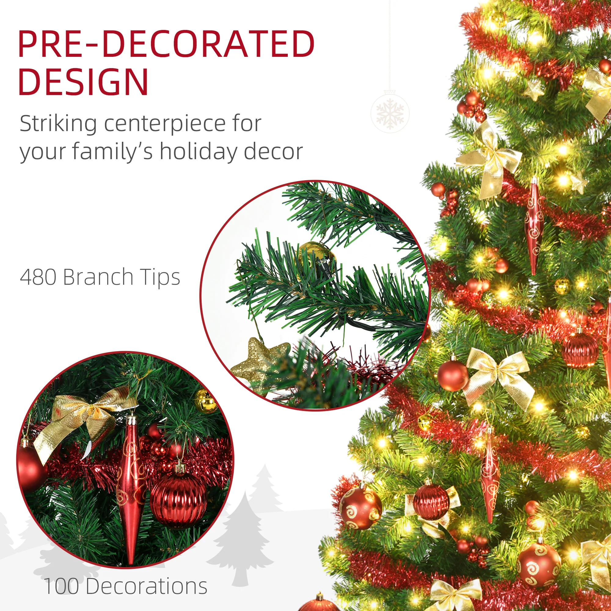 6' Artificial Prelit Christmas Trees Holiday Décor with Warm White LED Lights, Tinsel - Image 5