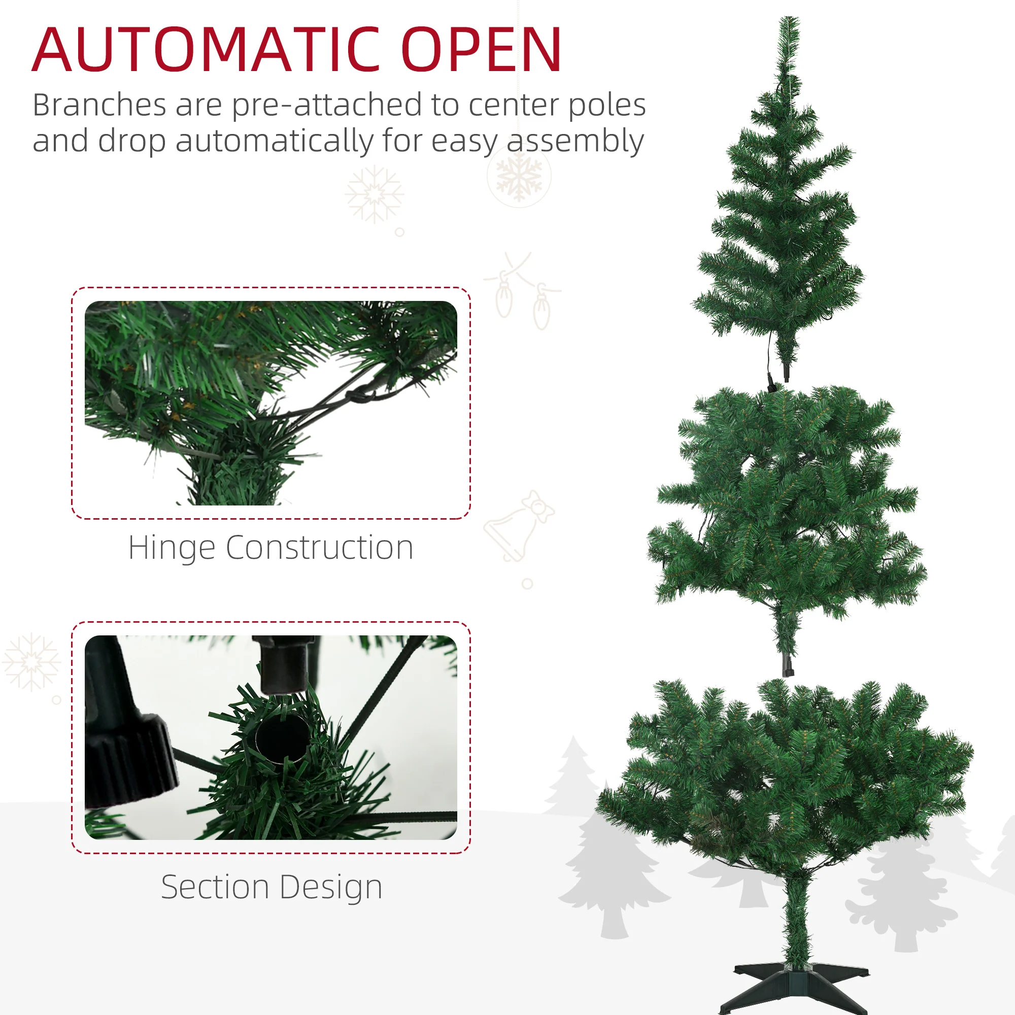 6' Artificial Prelit Christmas Trees Holiday Décor with Warm White LED Lights, Tinsel - Image 6