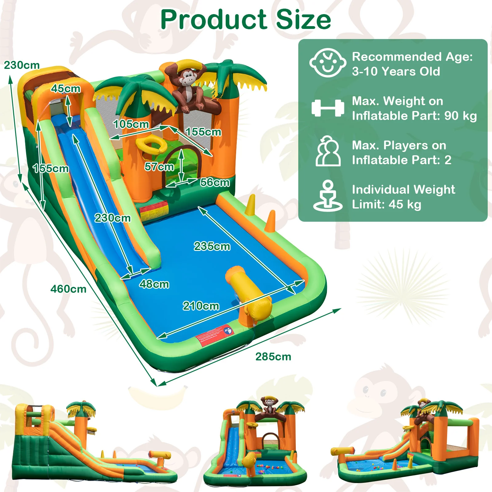 6-in-1 Monkey Themed Inflatable Water Slide Park with Slide and Splash Pool without Blower - Image 4