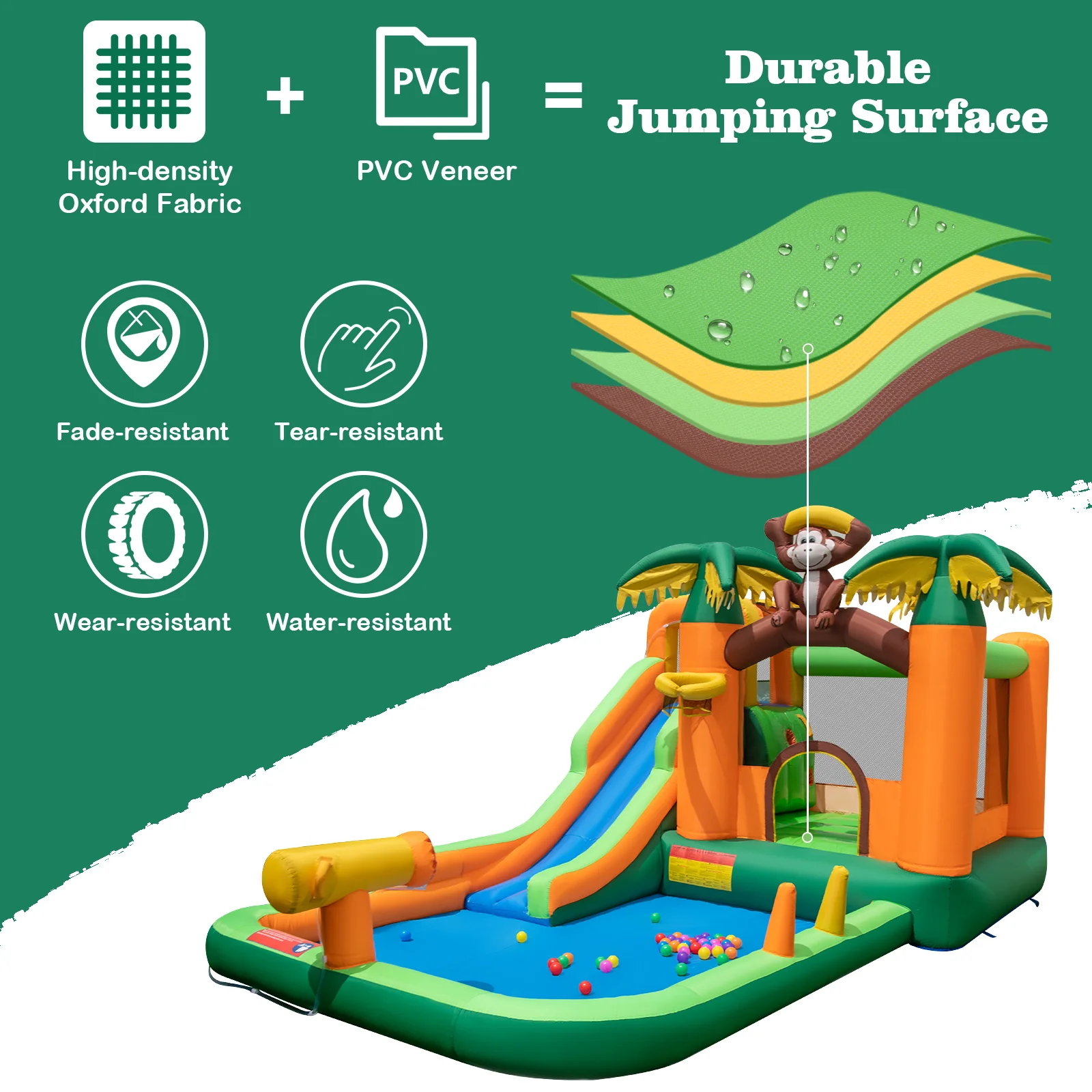 6-in-1 Monkey Themed Inflatable Water Slide Park with Slide and Splash Pool without Blower - Image 5